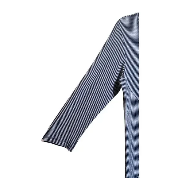 COMFY USA Stretch Striped Navy Blue White Casual Tee Dress Large Artsy Relaxed - Picture 5 of 9